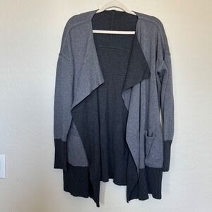 Lululemon Womens Cotton Still Lotus Cardigan Grey Draped Pocket Loungewear Boho